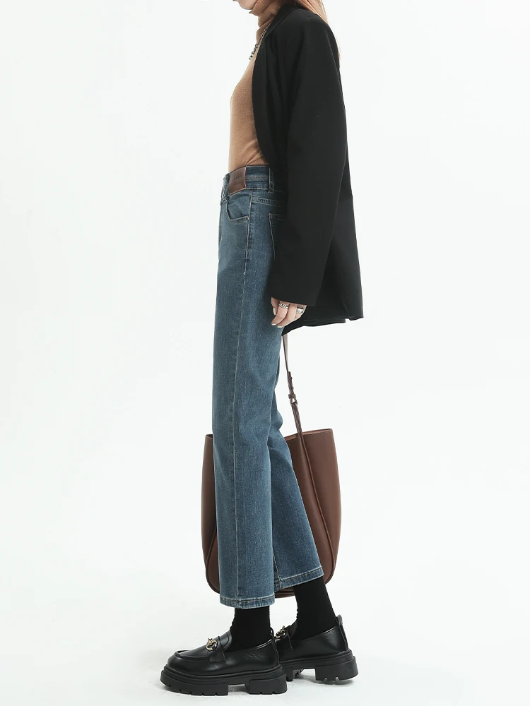 

Женские джинсы с высокой талией и прямым кроем, весна 2024, новинка, утягивающий дизайн, большие размеры, укороченные, из эластичного хлопкового денима