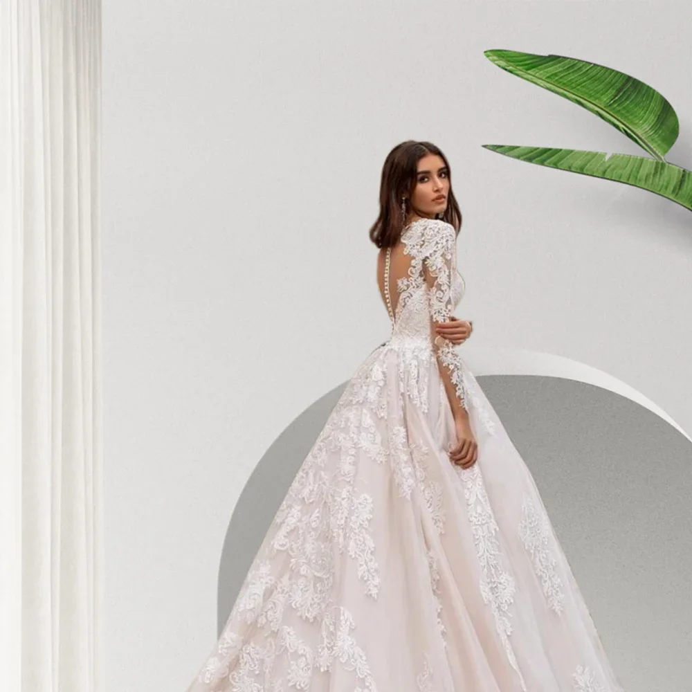 Vestidos de novia blancos con cuello en V exquisitos personalizados, Apliques de encaje, vestidos de novia con cuentas, ropa de matrimonio de celebridades para mujer 2025