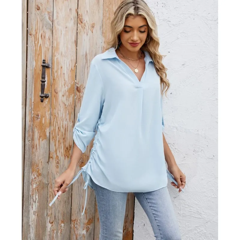 

y2k одежда 2025 ton ropa de mujer однотонная рубашка с лацканами dfyne свободная рубашка со средним рукавом шифоновые топы camisas женская одежда