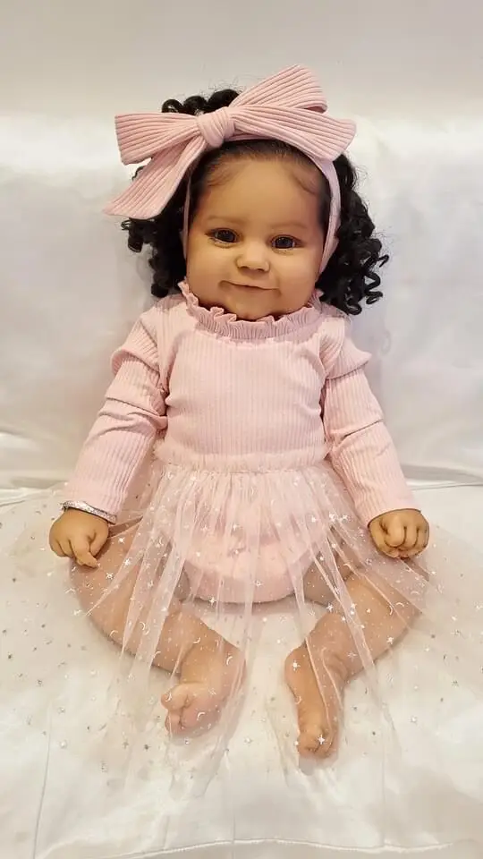 NPK 60CM Huge Baby Reborn Toddler Doll Maddie in Dark Brown Skin High Quality Genesis Hand Painted Doll with Visible Veins