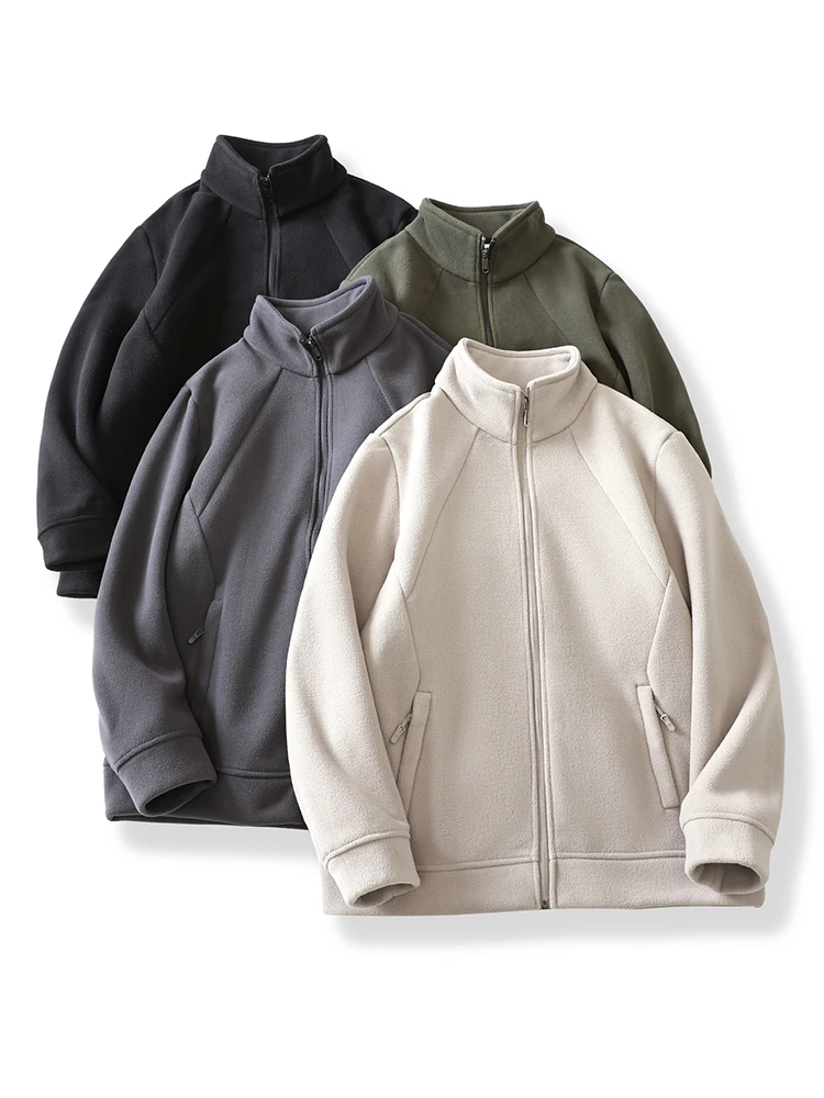 

Faionable Fce Lined Stand Collar Jaet for Men Pure Color Outerwear Comfortable Warm Polyester Fiber Winter Coat