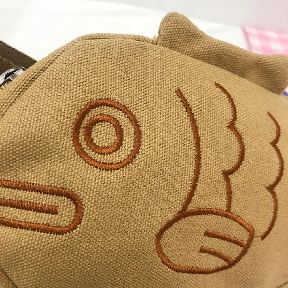 Japanese Style Taiyaki Crossbody Bag Messenger Bag Large Capacity Multifunctional Storage Bag Canvas Cartoon Shoulder Bag