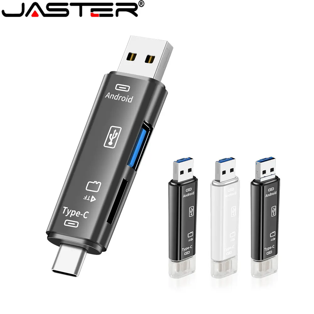 JASTER Type-C/Standard USB 3.0/Micro USB/TF Card Mini Card Reader Nowy wielofunkcyjny czytnik kart 5 w 1 White Stretch dla PC Side