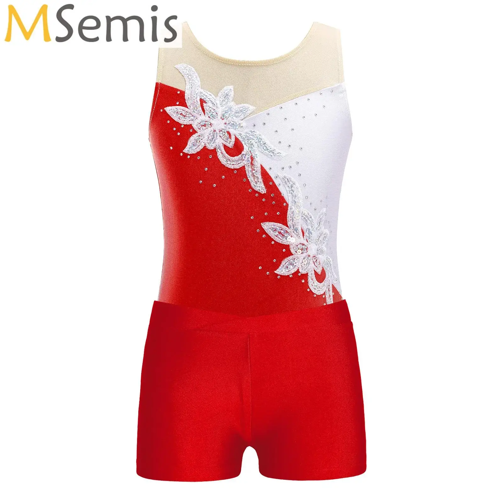 

Children Sleeveless Glittery Ballet Dance Outfits Kids Gymnastics Leotards Jumpsuit with Shorts Dancewear Sets Girl Yoga Unitard