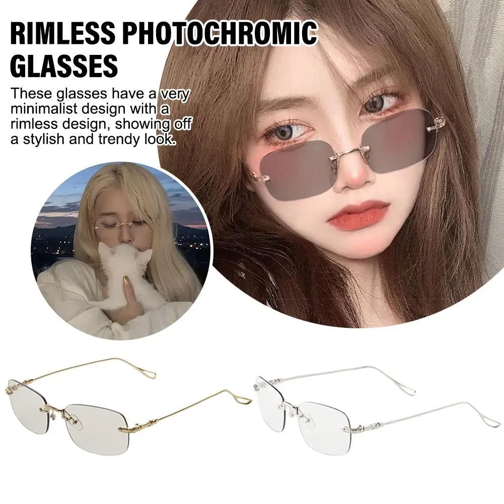 Borderless Color-changing Glasses Myopic Female Anti-blue The Desire Can Red Ins Pigment Degree Match Of Radiation Korean P R5J5