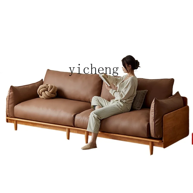 HT  solid wood sofa cherry wood color living room sofa new Chinese three-person sofa removable and washable