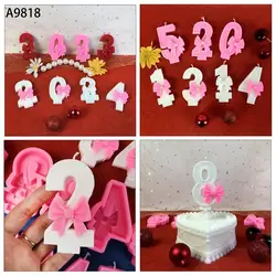 3D Bowknot numer świeca urodzinowa formy silikonowe DIY kremówka ciasto czekoladowe formy do cukierków Craft Making Party pieczenie dekorowanie narzędzie