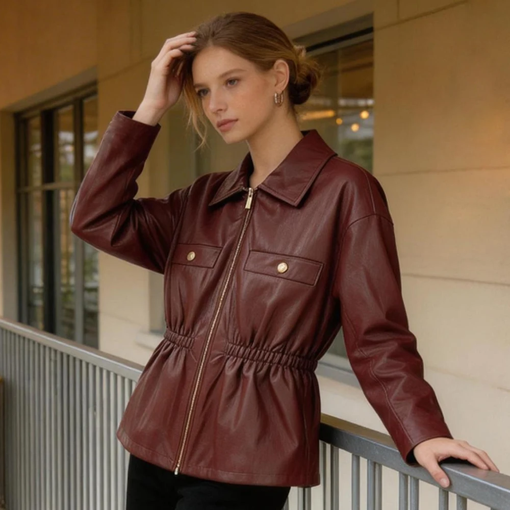 

Lady Leather New Coats and Jackets Faux Trench Coat Luxury Leather Bomber Jacket for Women Leather Clothes Good Quality Clothes