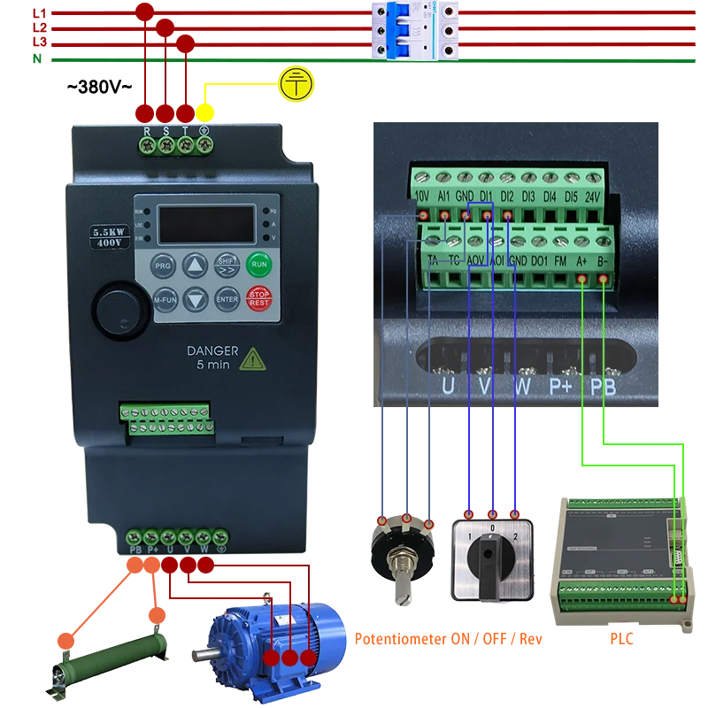 Imagem -03 - Conversor Variável da Movimentação da Frequência de Vfd Inversor do Controle do Vetor da Velocidade do Motor 0.75kw 1.5kw 5.2 kw 5.5kw Quilowatt 2kw 2.5 hp 5.5kw 380v