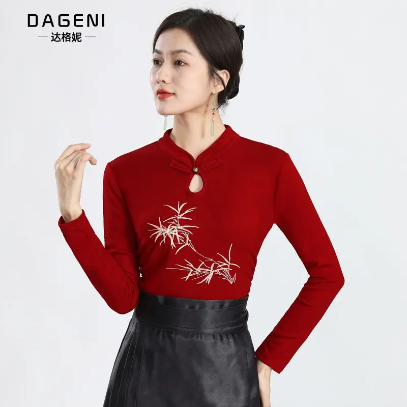 

Новое традиционное нижнее белье с длинными рукавами в китайском стиле, внутренний слой и внешний верх, осенняя маленькая рубашка в древнем стиле с вышивкой