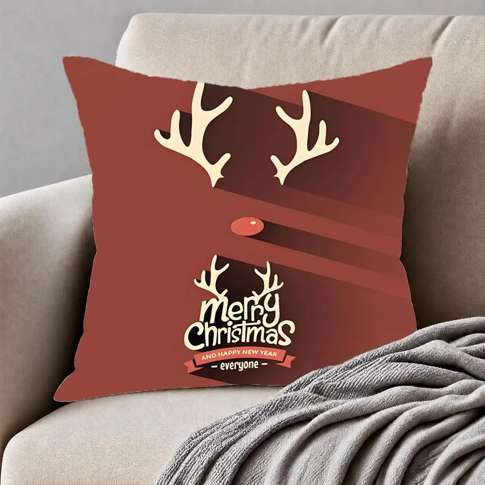 Joyful Warm Ornamental Christmas Red Cushion Cover Modern Minimalist Cushion Cover Living Room Home Decor Pillow Case