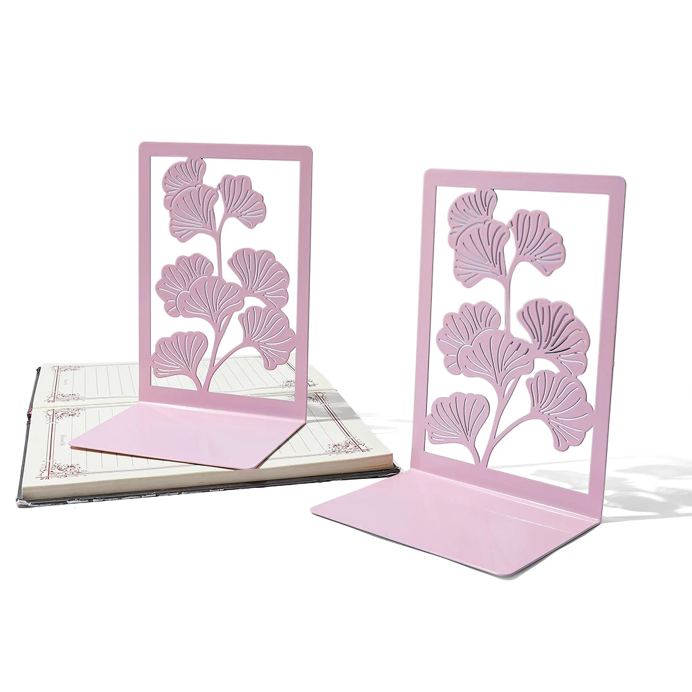 1pair Pink Apricot Leaf Metal Bookshelf Office Bookshelf Desktop Storage Desktop Decoration Reading Gift for Students