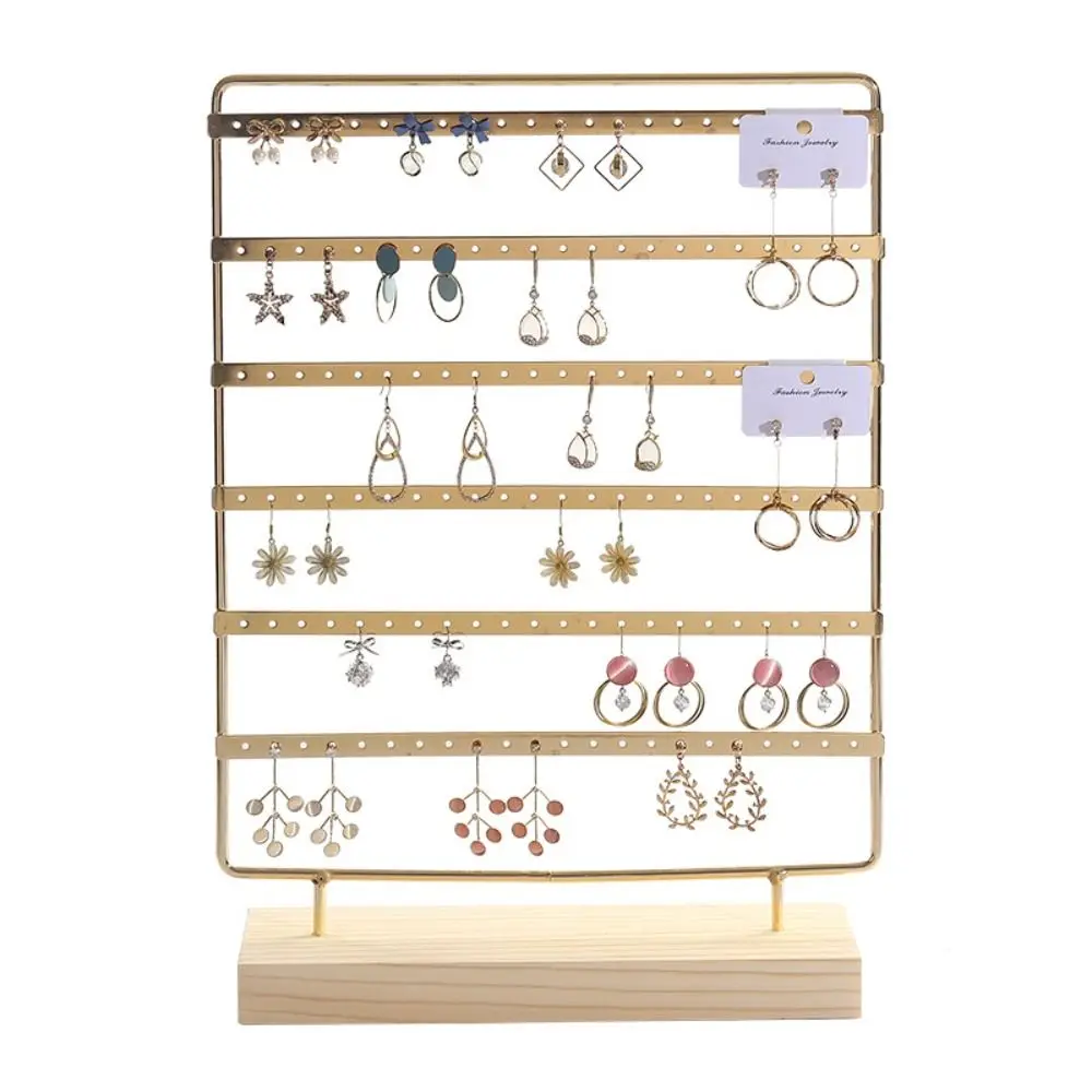 

6-Tiered Jewelry Display Stand Large Capacity DIY Earrings Storage Rack Save Space with Wooden Base Ear Stud Rack Dresser