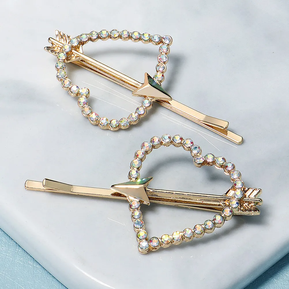 

2Pcs Water Drill Rhinestone Heart Hairpins Decorative Bobby Pins Metal Hair Clips Women Fashion Hair Accessories Headdress