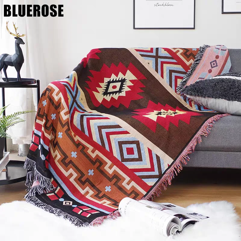 Boho Geometrische Deken Bankhoes Vintage Wandtapijt Bank Gooi Handdoek Beddengoed Laken Met Kwastjes Outdoor Reizen Camping Dekens