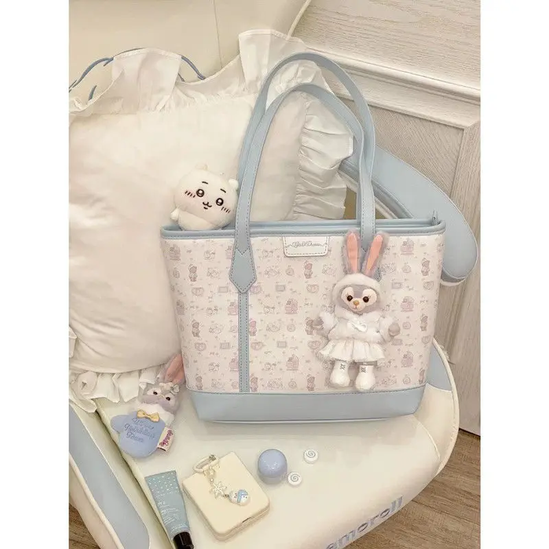 

2024 New Disney Kawaii Anime StellaLou Girl's Heart Printed Cartoon Shoulder Bag Student Cute Large Capacity Handbag Commuting