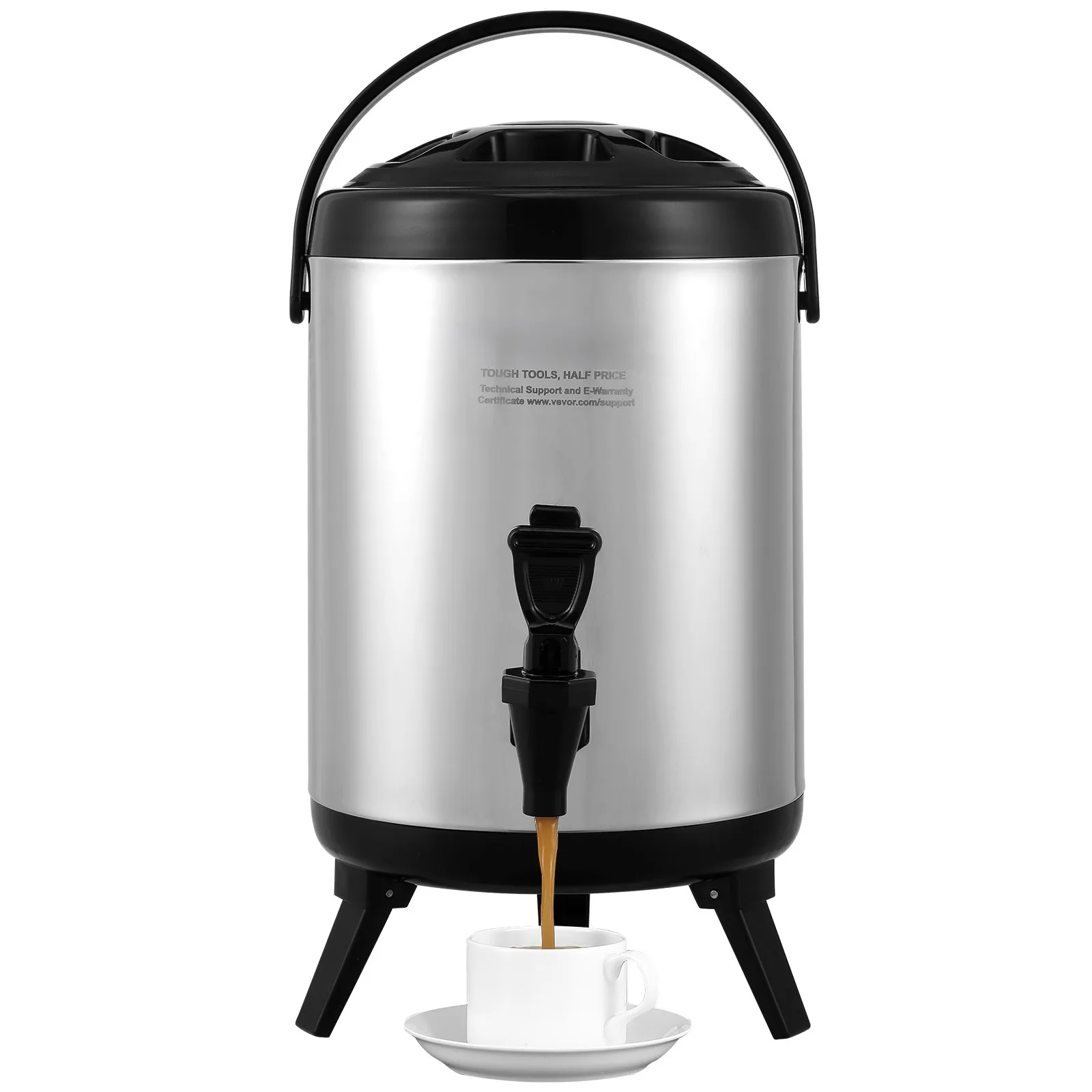 SucceBuy Distributeur de boissons isolé en acier inoxydable 1,5 Gal 6 L Distributeur de serveur de boissons thermiques chaudes et froides avec poignée à robinet