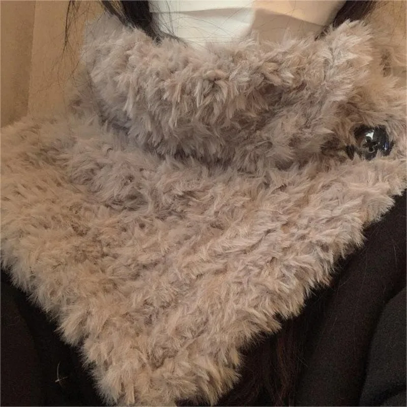 Fashion Thick Neck Warmer Button Scarf Fake Collar Pullover Shawl Korean Winter Fashion Knitted Plush Women Sweet Neckerchief