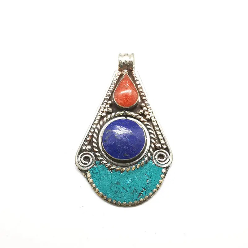 TBP720 Tibetan Jewelry Copper Inlaid Colorful Stone Big Pendant Multi Desings