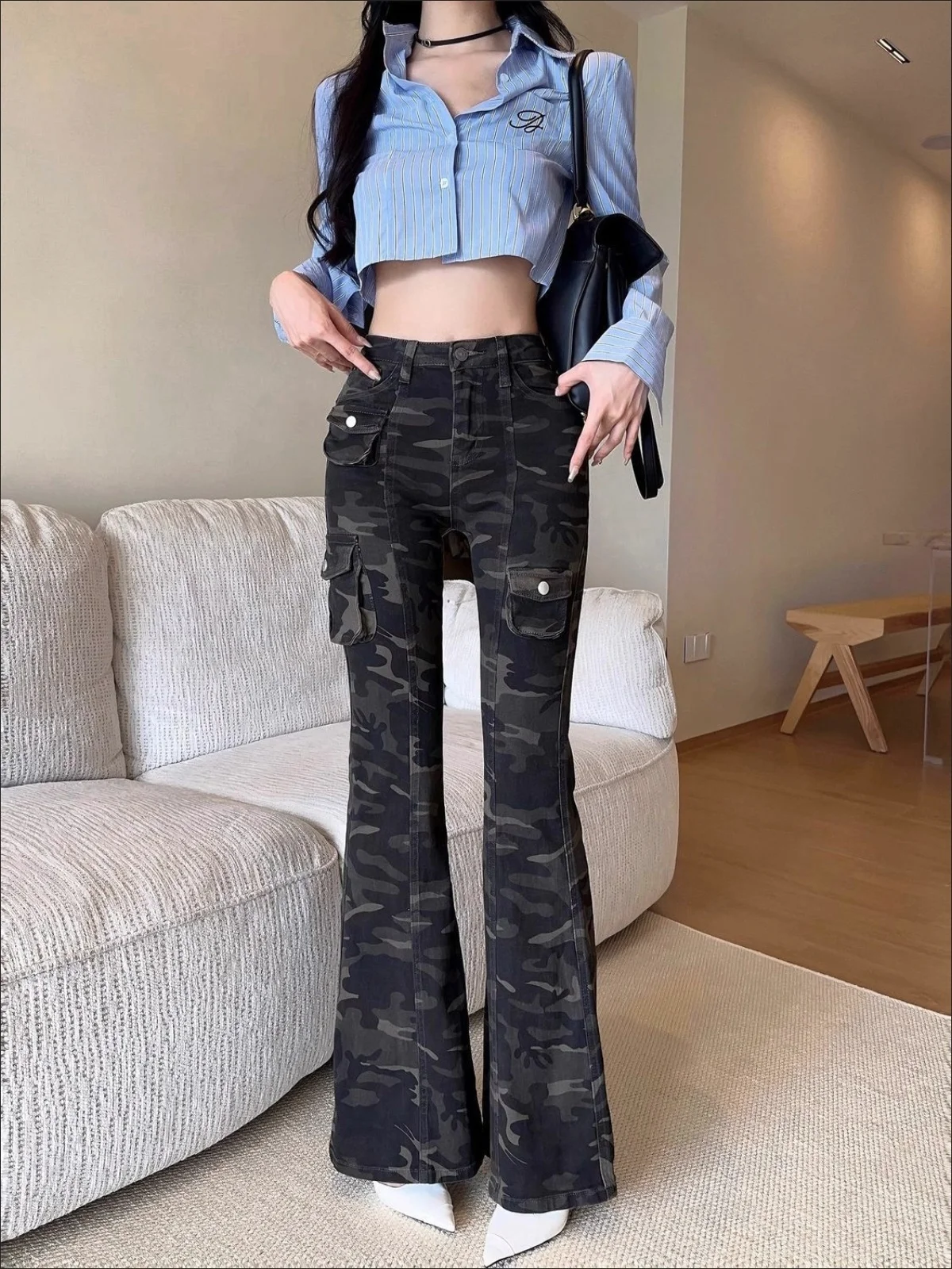 

Women Vintage Camouflage Baggy Y2k Cargo Jeans High Waist Harajuku Aesthetic Denim Trousers Retro 2000s 90s Pants Pantalones