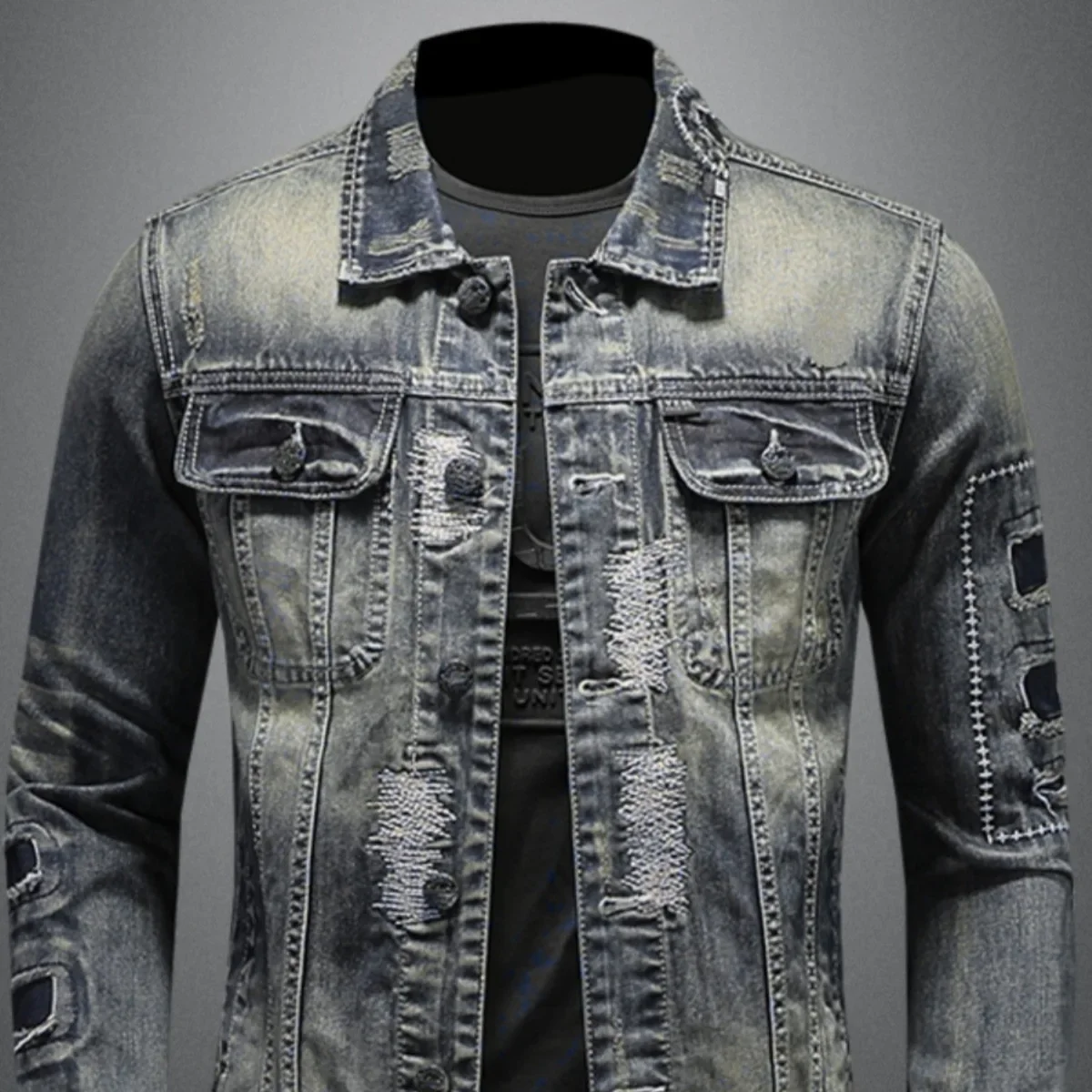 الرجعية الأمريكية الشارع الشهير نمط الرجال سليم صالح الدنيم سترة دراجة نارية ركوب عمال سترة عادية فضفاضة تناسب العلامة التجارية الصينية #4