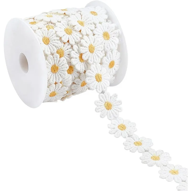 

1 Roll 7 Yards Lace Daisy Flower Edging Trim Ribbon 1 inch Wide Polyester Flower Ribbon Appliques with Plastic Spool Sewing