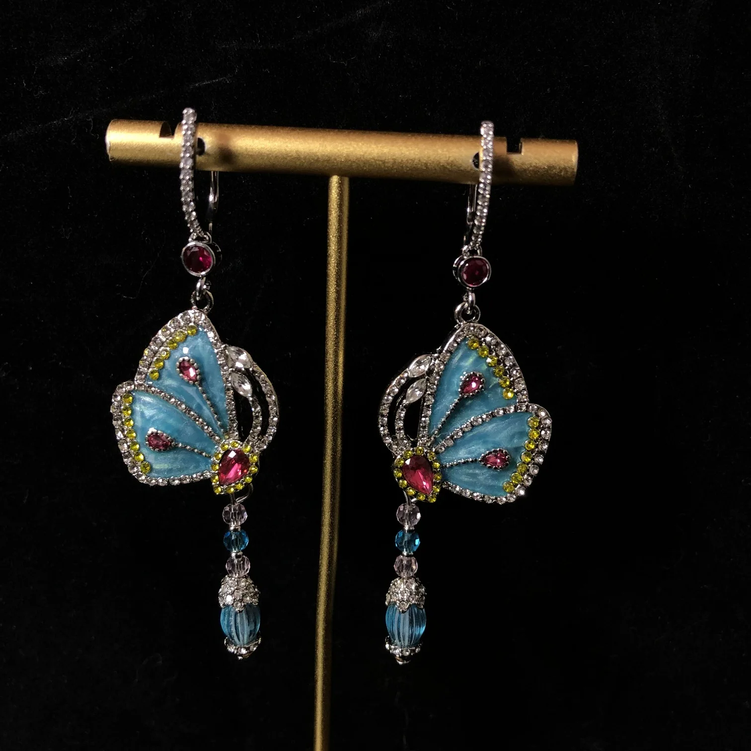 Vintage Butterfly Earrings Teardrop Tassels Enamel Animal Drop Earrings Leverback Jewelry Accessories Birthday Gifts for Women