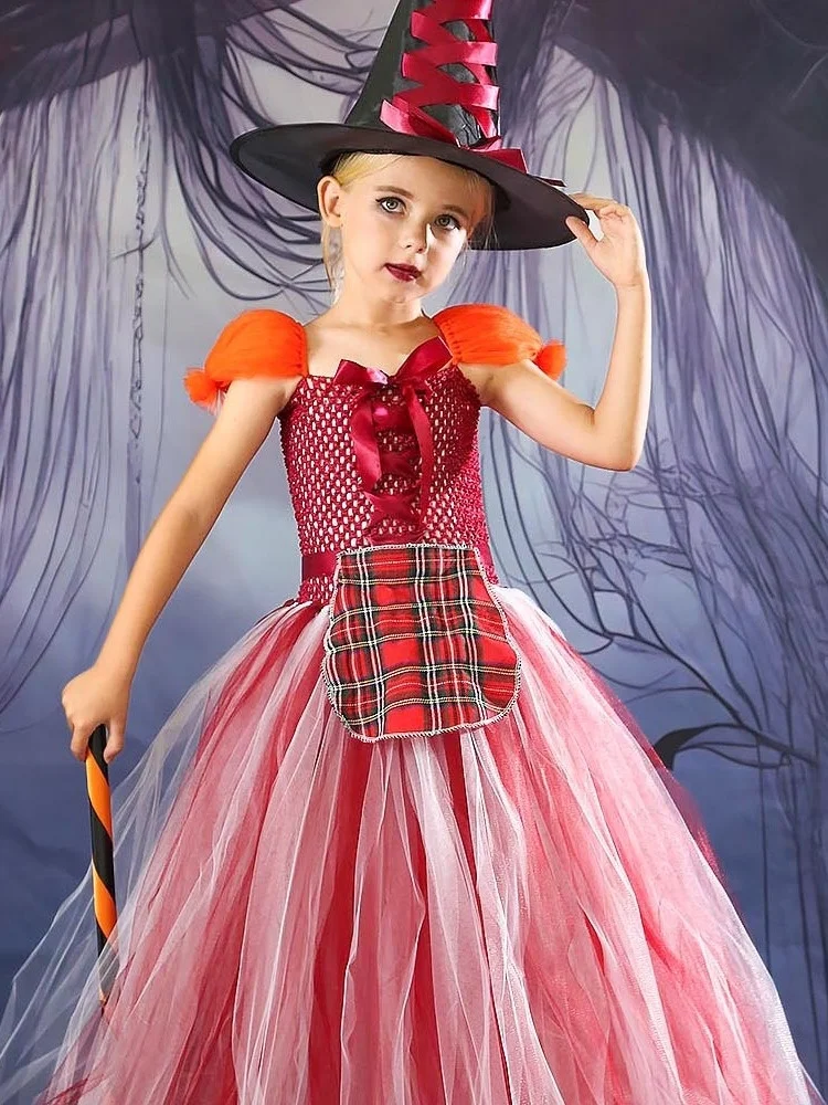 Halloween Children's Crazy Witch Cosplay Costume Makeup Ball Girl Witch Dress Stage Performance Girls' Fluffy Skirt