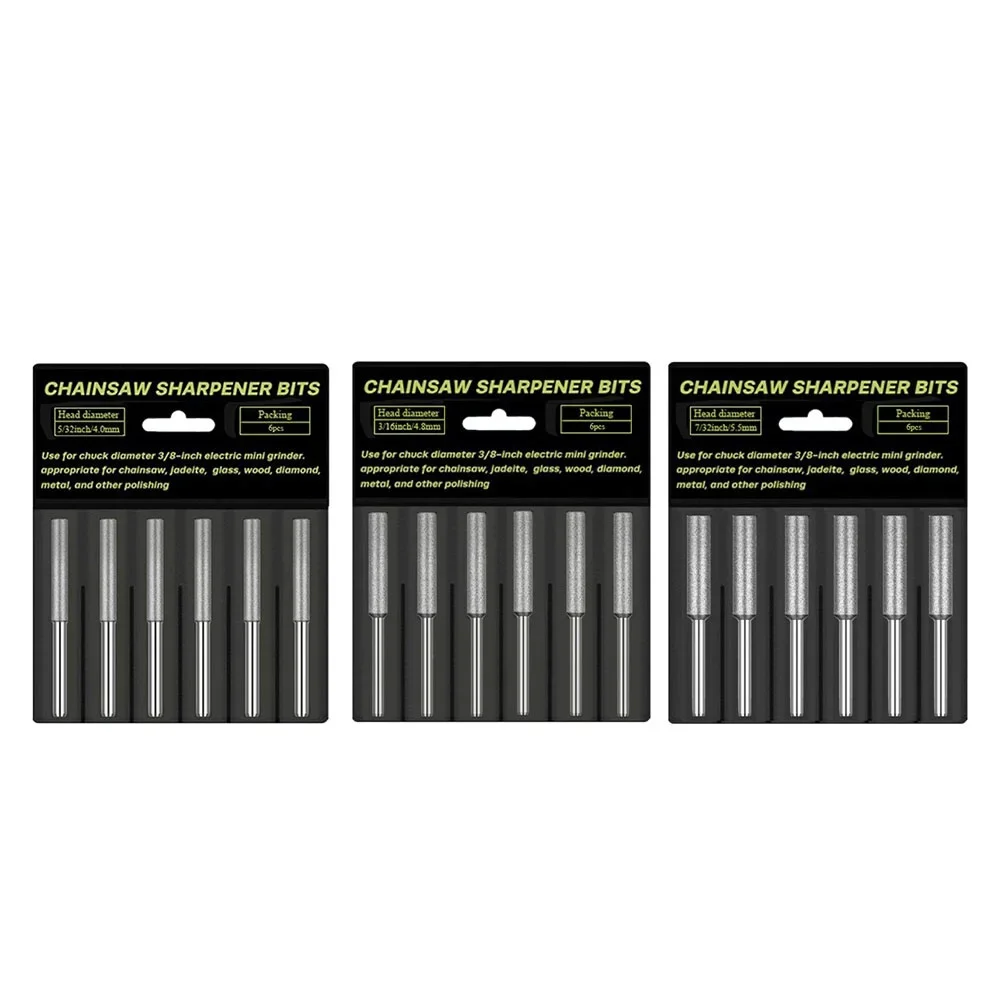 

6pc Diamond Coated Cylindrical Burr 4/4.8/5.5mm 4/4.8/5.5mm Chainsaw Sharpener Stone File Chain Sharpening Carving Grinding Tool