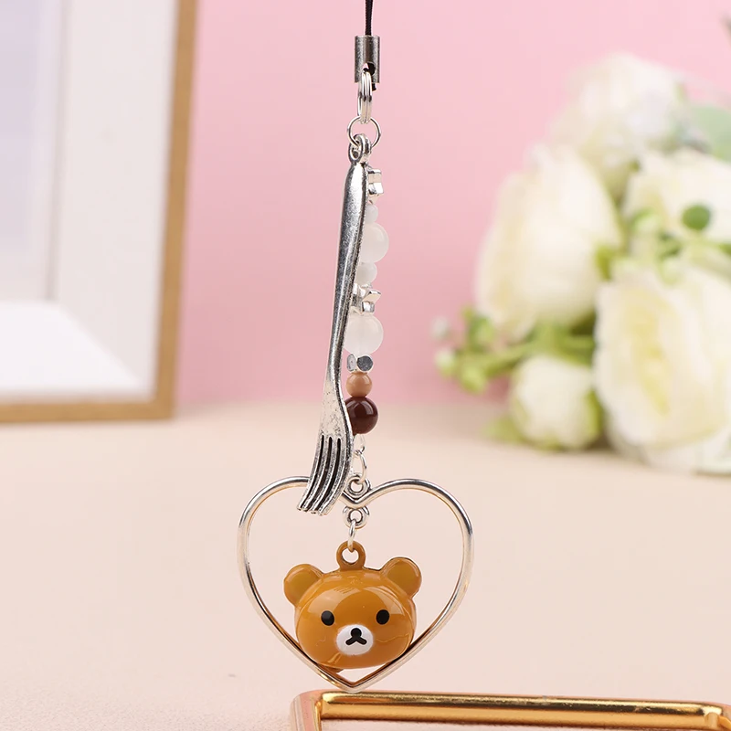 Y2K Aesthetic Cell Phone Strap Creative Cartoon Bear Mobile Phone Lanyard Kawaii Beaded Phone Chain Keychain Couple Gifts