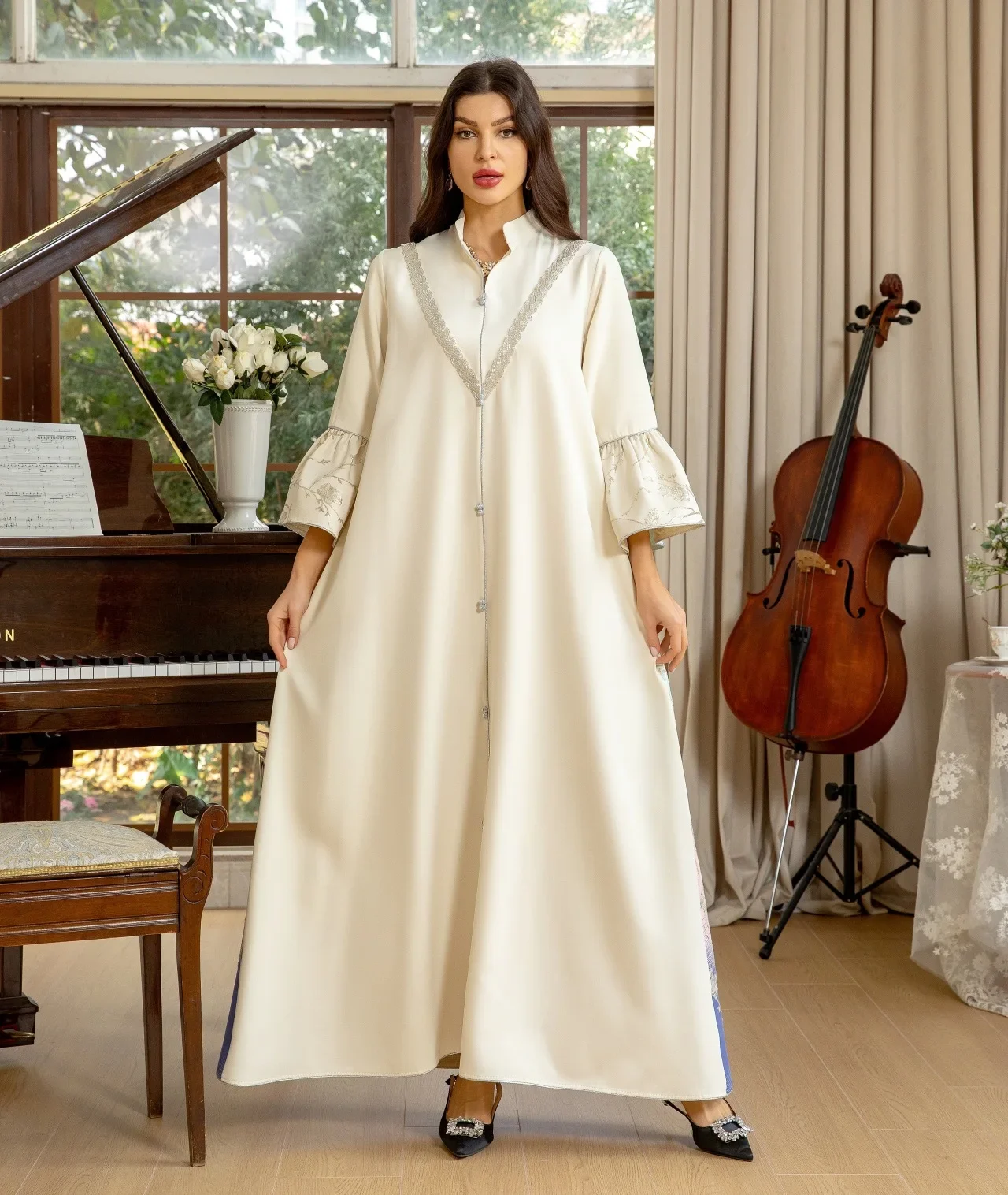 Nieuwe Dubai Moslim Vrouwen Borduren Abaya Maxi Jurk Kaftan Islamitische Arabische Avondjurk Caftan Party Turkije Vestidos Jalabiya Caftan