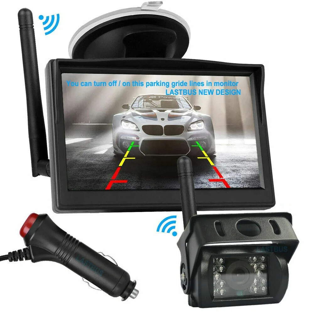 

Lastbus FHD 1080P Backup Camera Night Vision + 5" Rearview Monitor Split 2 Screen / Single Full Screen For Rv Van Bus Caravan