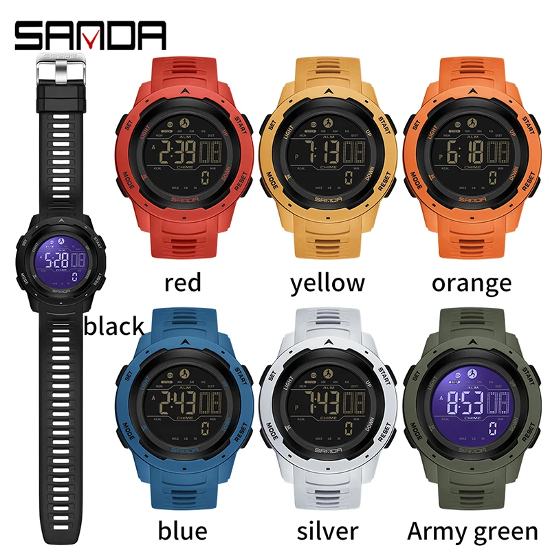 SANDA Luxuri Men Watche Sports Pedometer Calories 50M Waterproof LED Digital Watch Outdoor Military Wristwatch Relogio Masculino