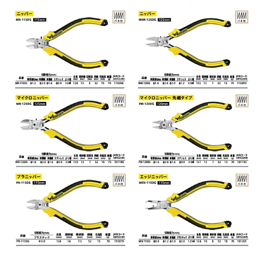 TSUNODA Diagonal Plier 1Pcs with Spring for Cutting Metal Electronic Repair Jewelry Processing Tool MNK-125DG /MN-125DG/PM-120DG