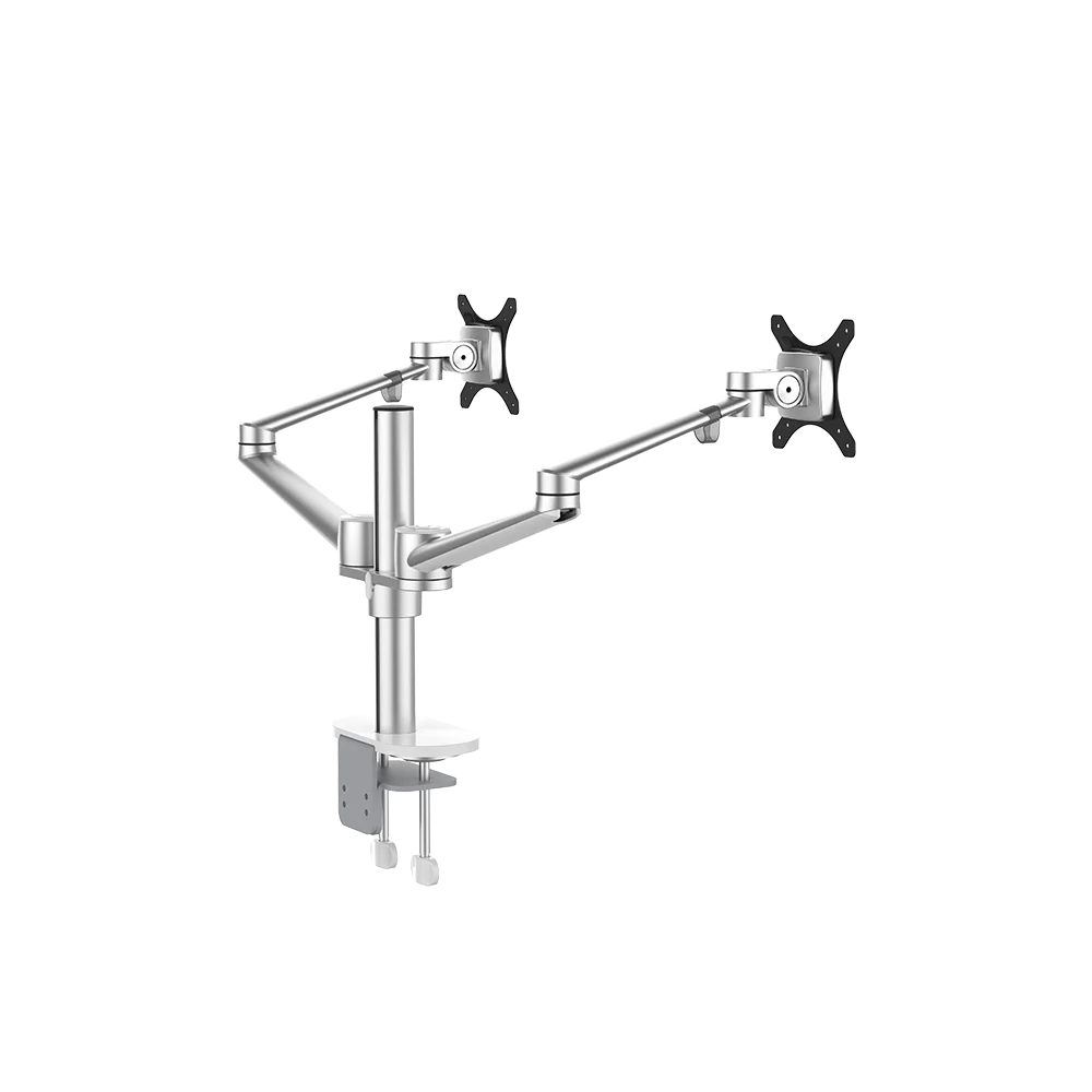 Gas Spring Dual Desk Stand Double Metal Bracket Black White Silver Arm