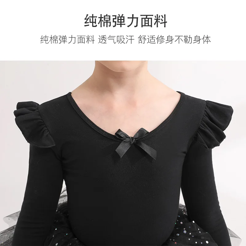 Solid Ballet Dress Gymnastics Leotards for Girls Kids Puff Sleeve Ballet Dancewear Mesh Tutu Skirts Kids Bowknot Dance Leotards