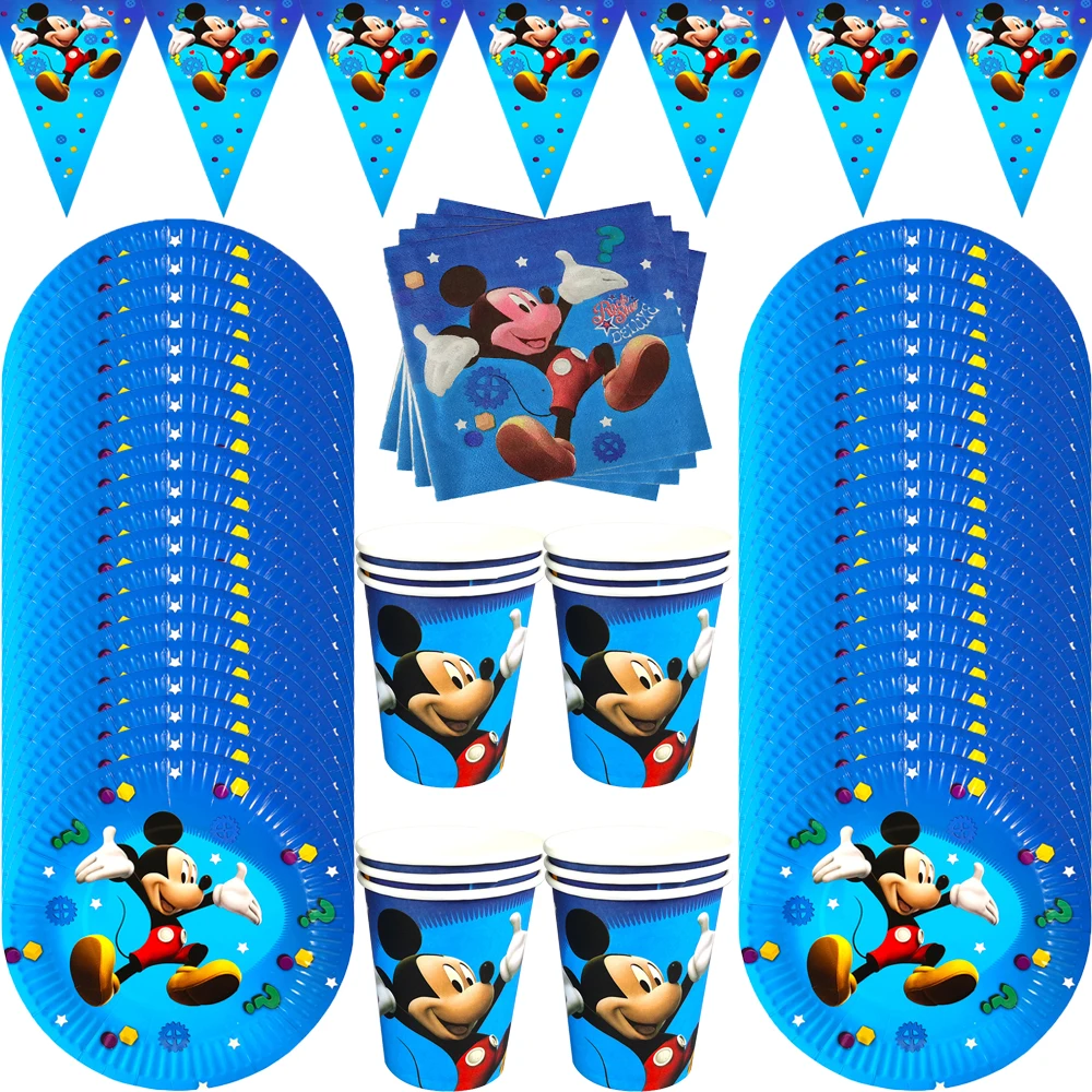 

Disney Mickey Mouse Design Boy Birthday Party Cups Plates Tablecloth Bag Flags Baby Shower Paper Disposable Tableware Set