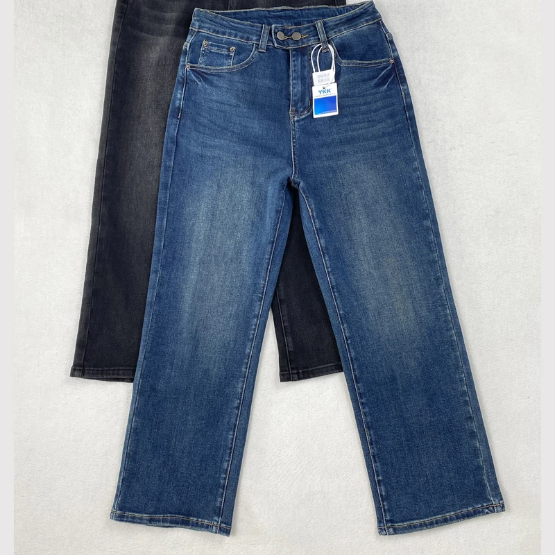 Xxxxxl moda plus size calças de brim femininas novo outono premium esticado denim dois botões carcela reta tornozelo comprimento calças 5351