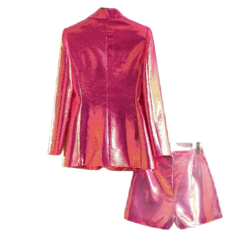 Imagem -02 - Blazer e Shorts com Botão Único Lantejoulas Estilo de Festa Luxuoso Estilo de Festa Pano de Lantejoulas Cor Fushia Senhora Peças