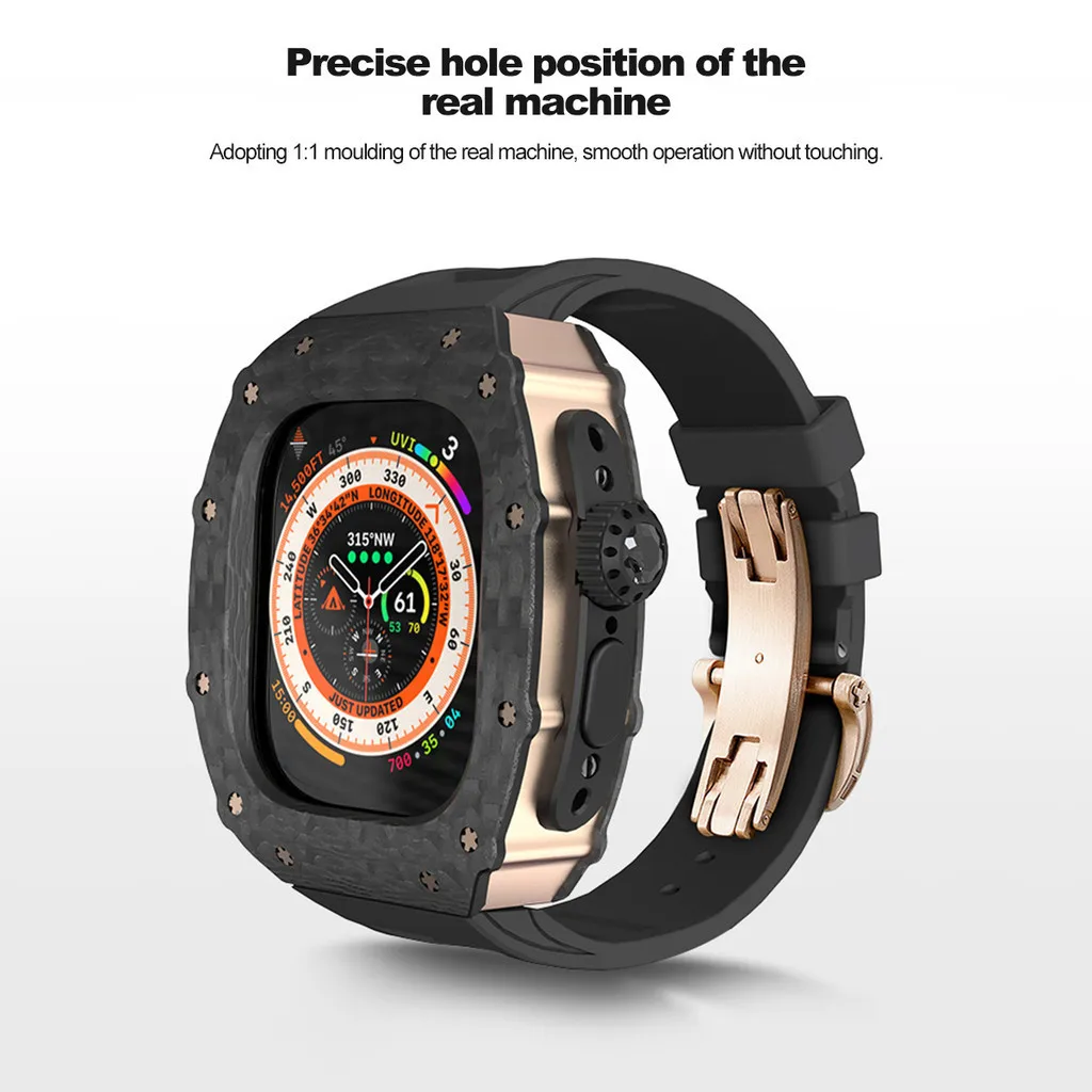 Carbon fiber titanium metal case luxury modification kit rubber strap compatible for Apple Watch Ultra 2 49mm IWatch series 49mm
