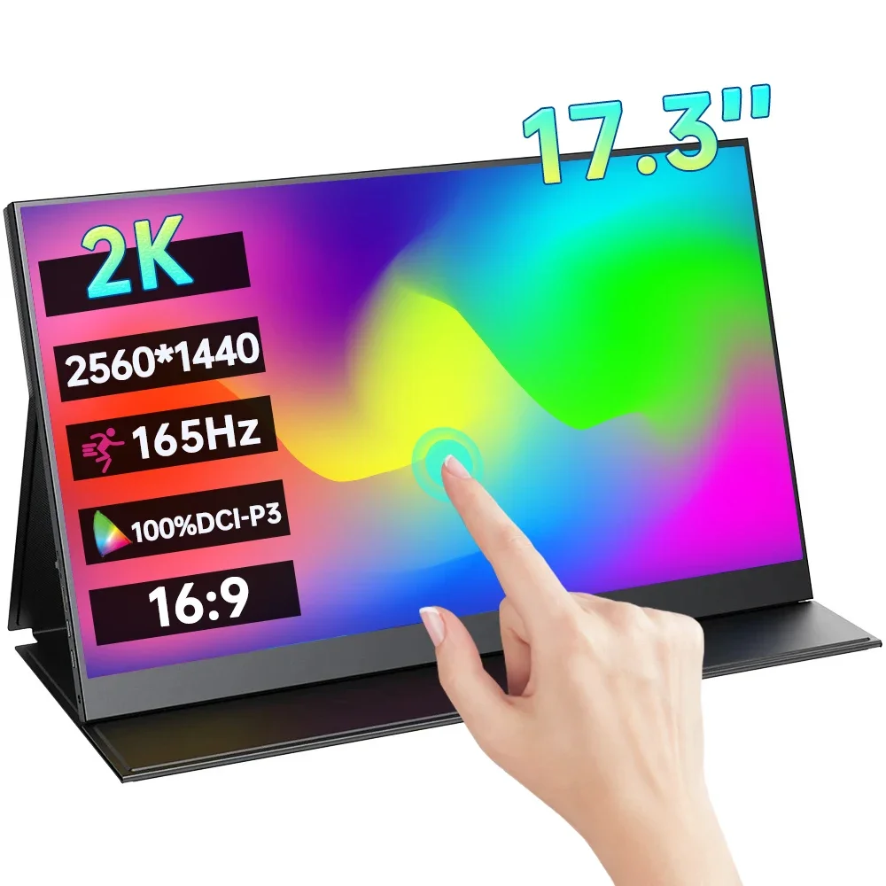 17.3 Inch 2K 165Hz Touchscreen Portable Monitor 100%DCI-P3 16:9 HDR 1MS FreeSync IPS Screen Game Display For PC XBox PS5 Switch