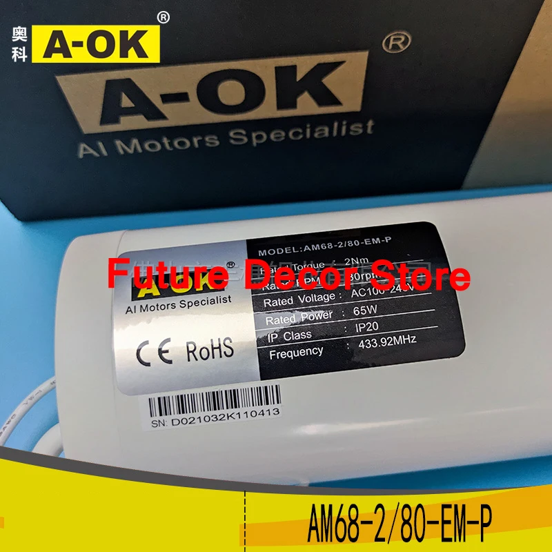 Brand New A-OK AM68-2/80-EM-P Electric Curtain Motor 2.0N High Torque,80rpm Built in Remote Control 433.92MHz 485 Protocol