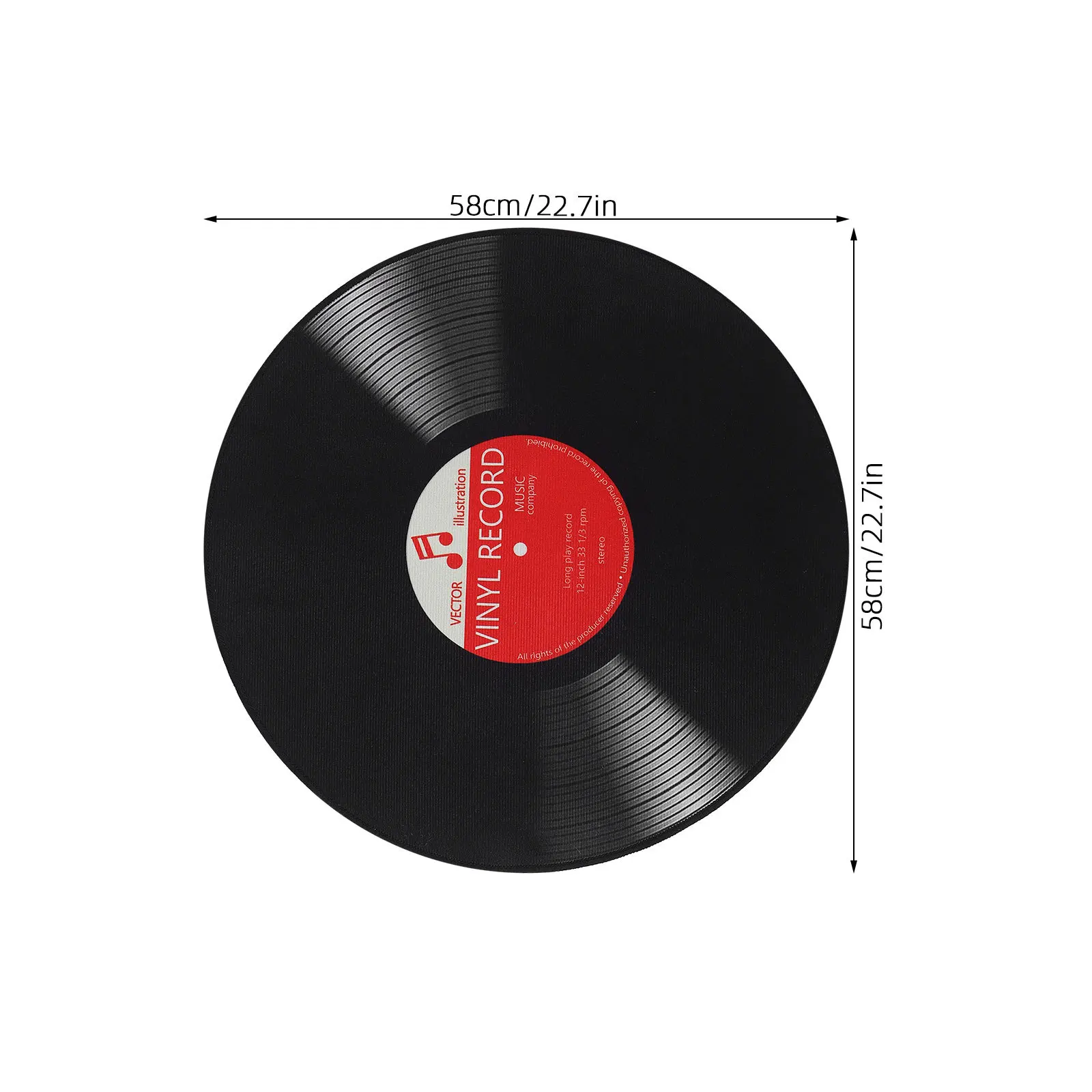 24" Vinyl Record Rug Retro Round Carpet Non-Slip Washable Area Rug For Bedroom Living Room Music Studio Black Floor Mat Home