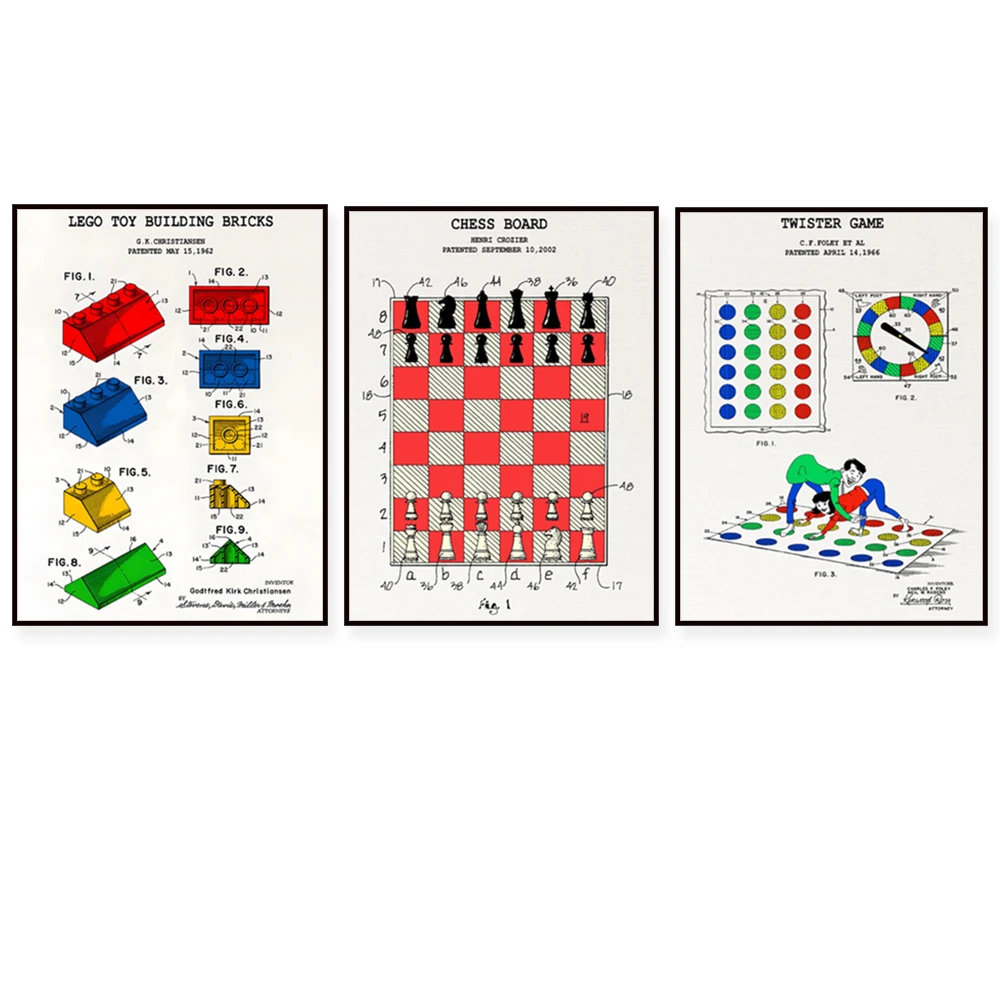 

puzzle game, chessboard, toy blocks color patent print print, playroom decoration poster