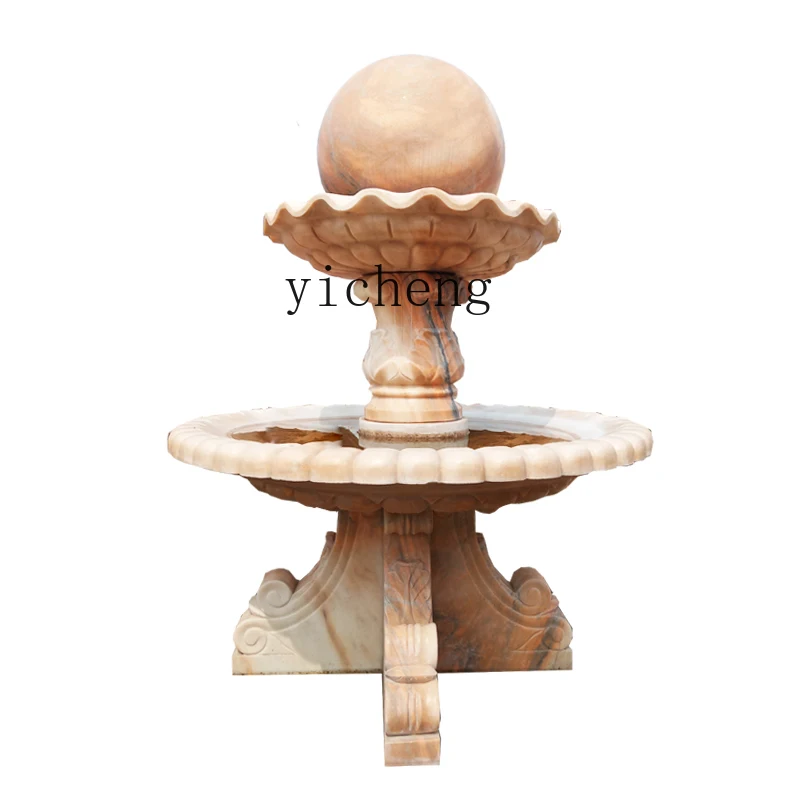 ZK stone fountain outdoor courtyard marble European feng shui ball flowing water landscape ornament fairy garden