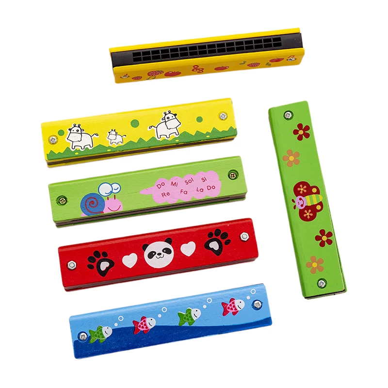 Flûte de dessin animé en bois colorée et Harmonica, Instrument de musique en bois, jouets pour enfants, jouets musicaux éducatifs précoces pour enfants