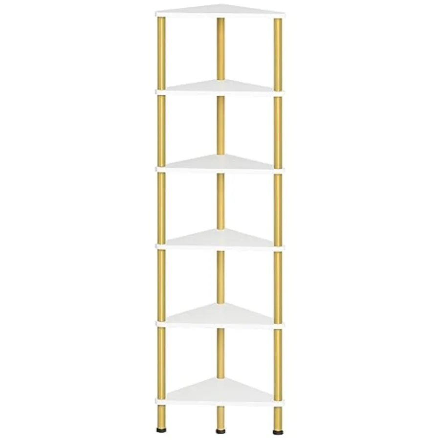 Corner Shelf Stand, Industrial 6-Tier Wall Corner Bookshelf with Metal Frame, Plant Display Shelf, Bookcase for Small Spaces, L
