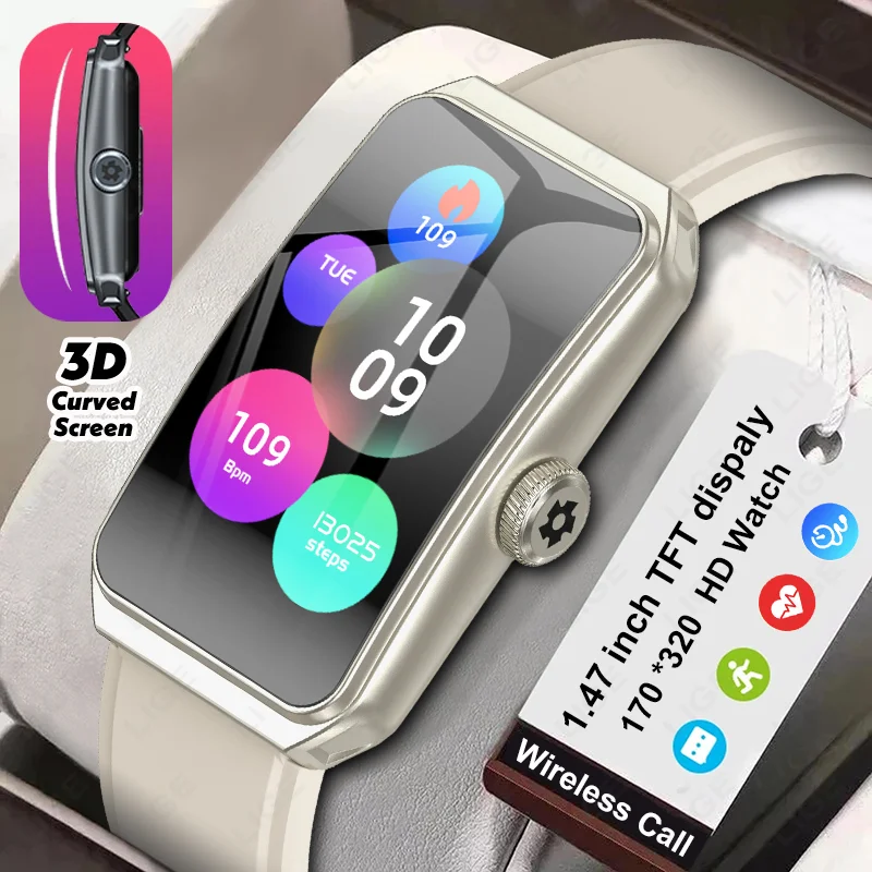 

LIGE New Fashion 1.47 Inch 3D Curved Screen Smart Watch Bluetooth Calling 100+ Sports Sleep Monitoring Smartwatch For Men Women