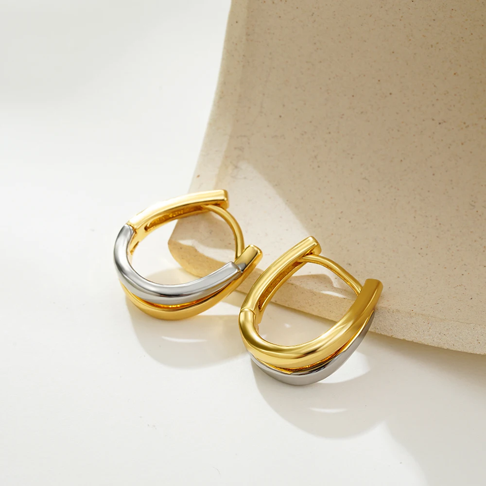 New Trendy Mix Color Bilayer U Shape Ear Buckle Small Huggie Hoop Earrings Waterproof Colorblocked Ear Ring Thanksgiving Gifts