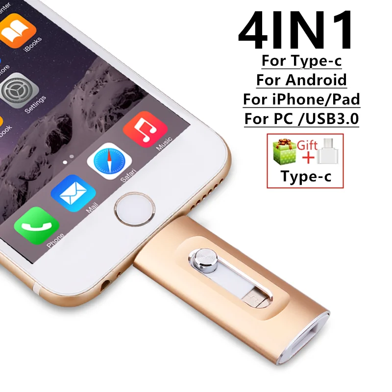 Image of für iPhone USB-Flash-Laufwerk USB 3.0 Pendrive 4in1 Mirco 512G 256G 128G 32G Memory Stick Android Für Samsung Huawei Xiaomi